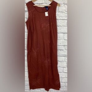 LINEN SLEEVELESS MAXI SHEATH DRESS SUBTLE EMBROIDERY LANE BRYANT